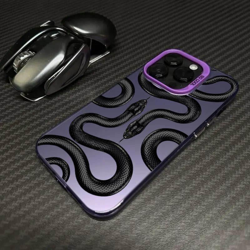 Stylish and Trendy Black Snake IPhone 17 Pro Phone Case, 16/15mm Laser Case, 14cm Apple 12 Drop-proof 11Xs Max