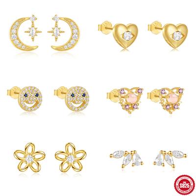 Einfache S925 Täglich Mit Sternen Mond Voll Diamant Smiley Gesicht Ohrringe Ohrringe Weiblich Stecker Ohrring