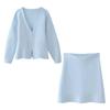 Fashion Knitted Skirt Sets For Women Elegant V-neck Lantern Sleeve Tops Hip Package Mini Skirts Street Lady Sets
