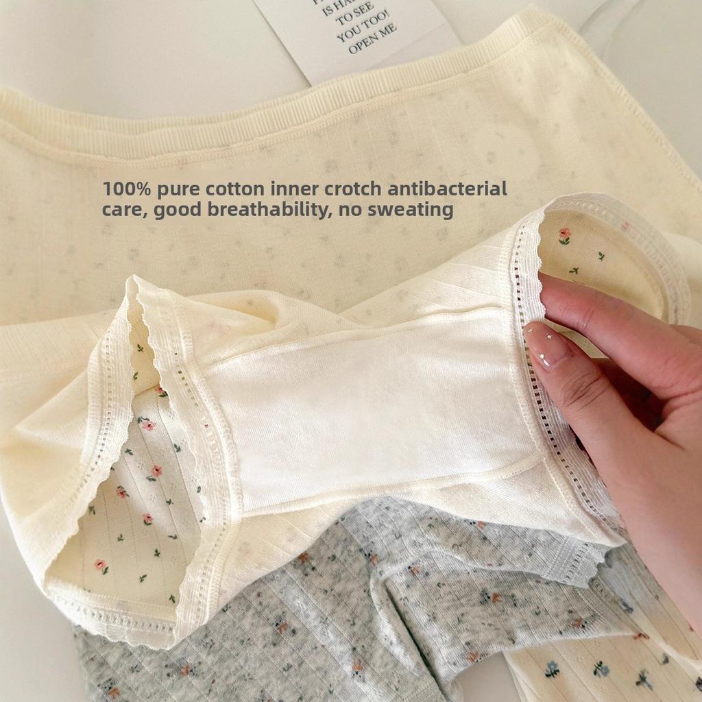Women's Summer Thin Floral Pure Cotton Crotch Two In One Flat Angle Safety Underwear