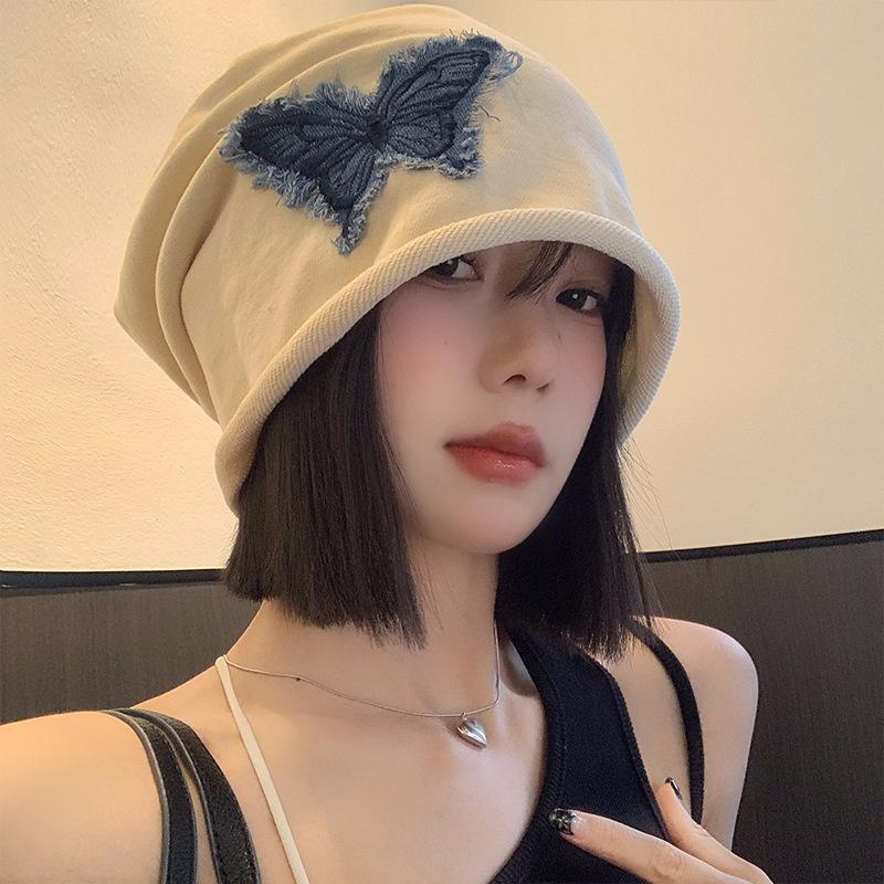 Women's Butterfly Retro Knitted Hat - Autumn/Winter Warm, Solid Color, Rolled Edge Pullover, Small Face Enhancing Design