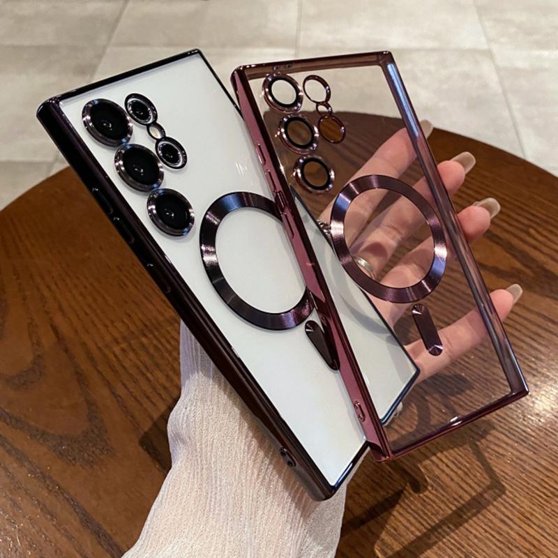 Luxury Plating For Magsafe Magnetic Clear Case For Samsung S25 Ultra S24 FE S23 Plus S22 S21 S20 Note 20 Lens Protection Cover