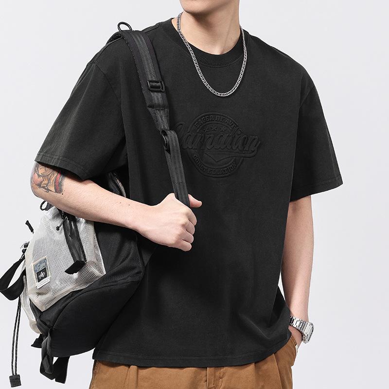 Men's Short-sleeved T-shirt Summer American Retro English Hot Stamping Half-sleeved Boys' T-shirt Short-sleeved