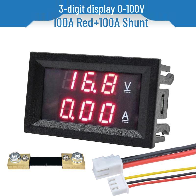 Digital LED DC Current Voltage Meter, Dual Display: 0-100V/200V, 10A/50A/100A Ammeter