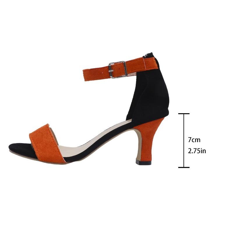 High-heeled sandals women's color-matching sandals women's summer new thick high-heeled open-toe one-word buckle women's shoes