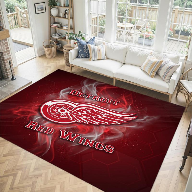 Detroit Red Wings Design Crystal Velvet Carpet Cozy Non?Slip Printed Rug For Bedroom Living Room Entrance