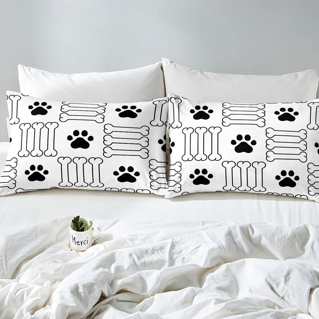 Dog Footprint Bone Pattern Bed Hat Four-piece Bedding Set Bedroom Dormitory Bedding Decoration