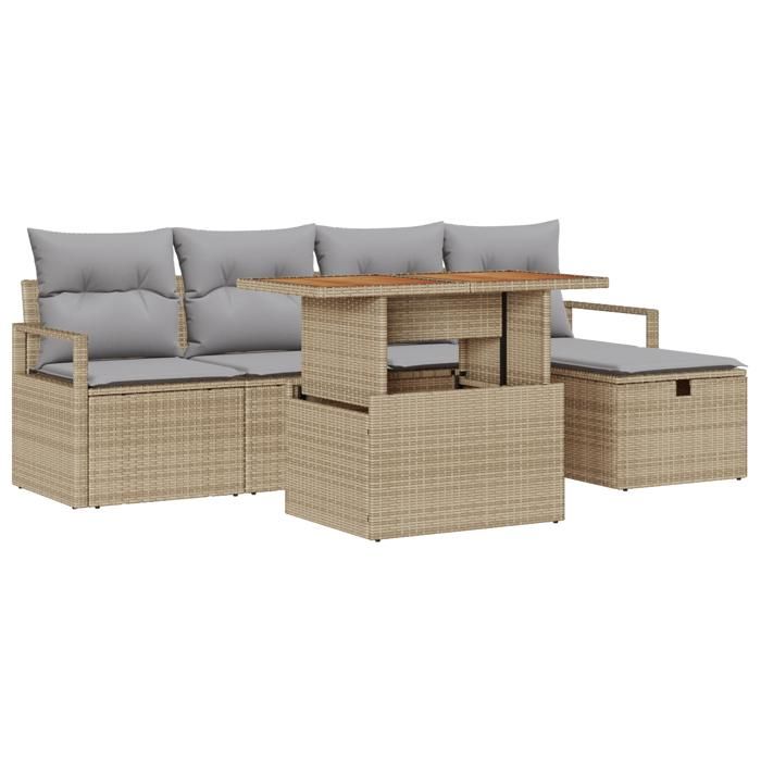 Ensemble de canapé de jardin 6 pièces avec coussins Beige Poly Rotin vidaXL, Canapé de jardin 2 places avec coussins Beige 3359990