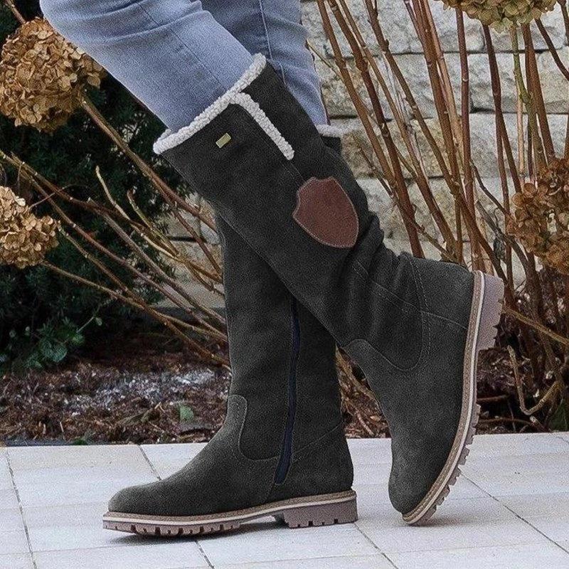 Winter New Long Leg Snow Boots with Side Zipper Flipped Over Round Toe High Leg Women's Platform Boots Plus Size43