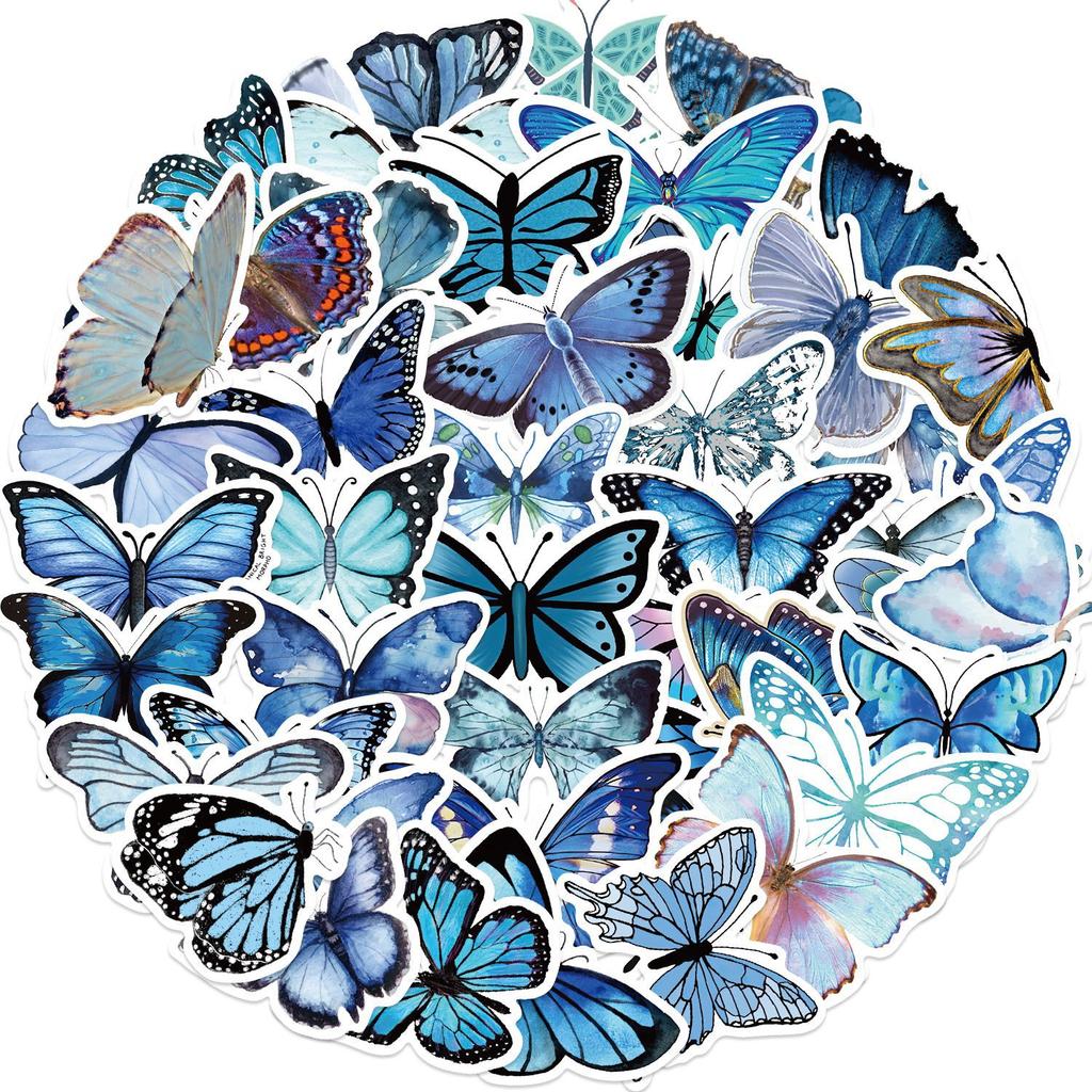 50 Cartoon Blue Butterfly Graffiti Stickers Personalized Decorative Guitar Notebook Suitcase DIY Waterproof
