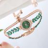 Fashion Green Leaf Thin Belt With Diamond Malachite Green Round Women'S Watch Pull Adjustment Chain Women'S Quartz Watch