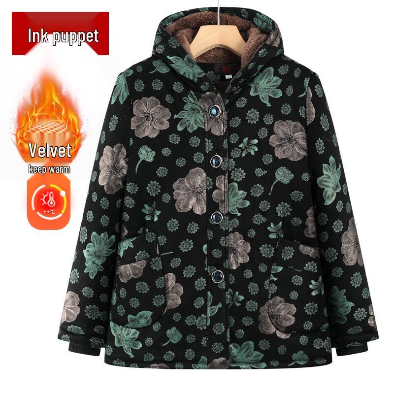 Mo Ou Women s Floral Hooded Padded Winter Jacket 4XL