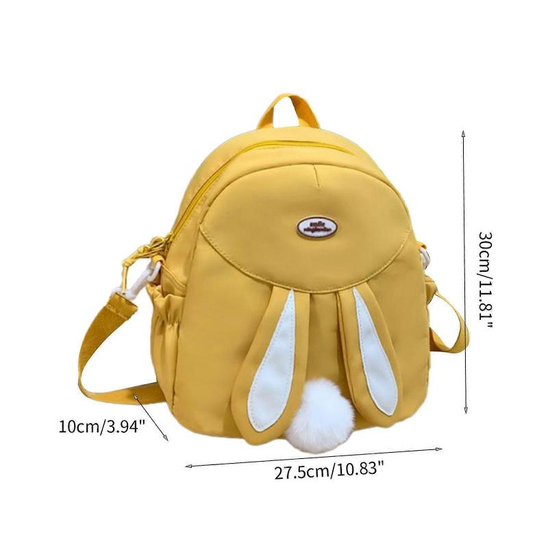 Women Cute Rabbit Ears Backpack Nylon Shoulder Bag Cartoon School Bag Satchel Rucksack  Yellow