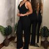 Damen V-Ausschnitt Ärmellos Slim Fit Jumpsuit Hohe Taille Gerades Bein Jumpsuit