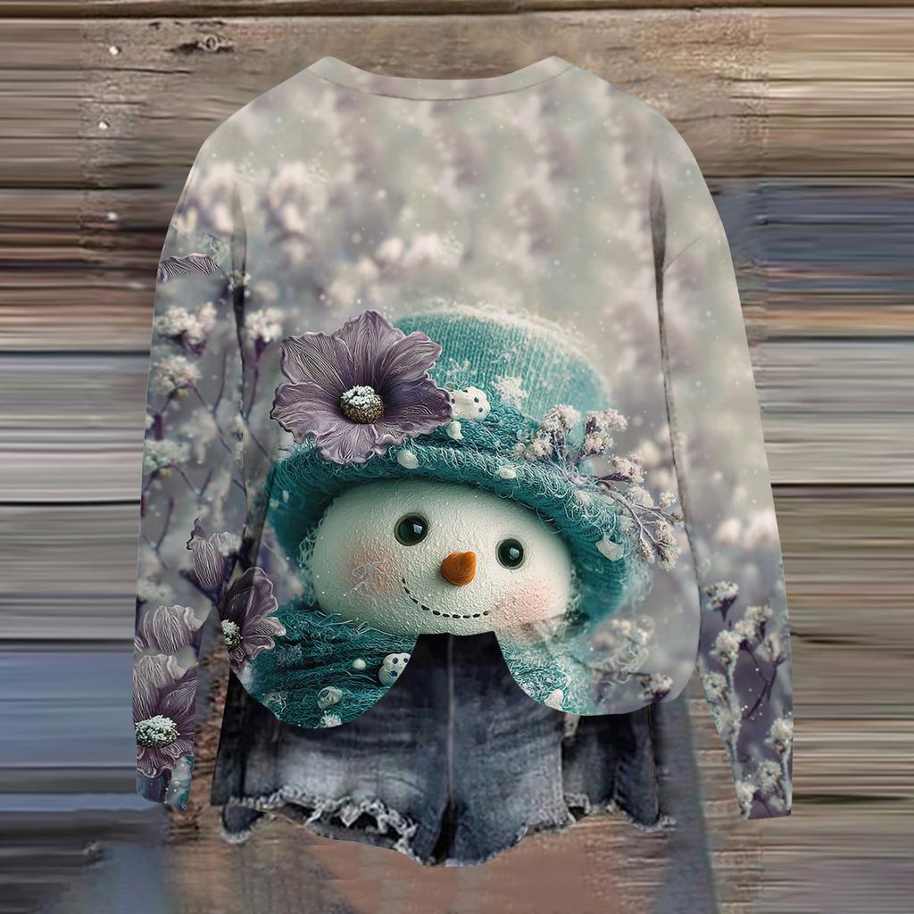 Women's Fashion Printed Long Sleeve Loose Round Neck Sweatshirt Top Fall