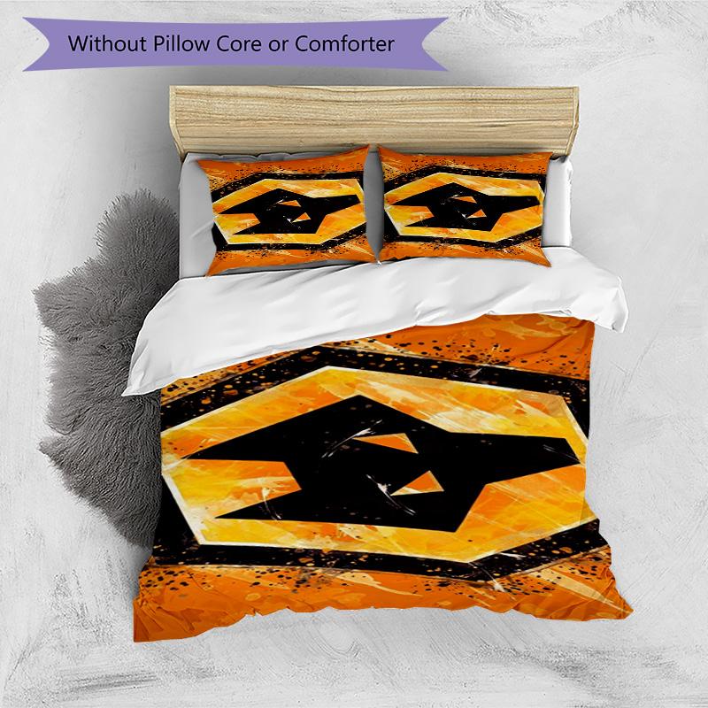 Wolves Football Club Emblem Printed Pattern Duvet Cover Set – Includes 1 Duvet Cover and 2 Matching Pillowcases Bedroom Decor Christmas Gifts