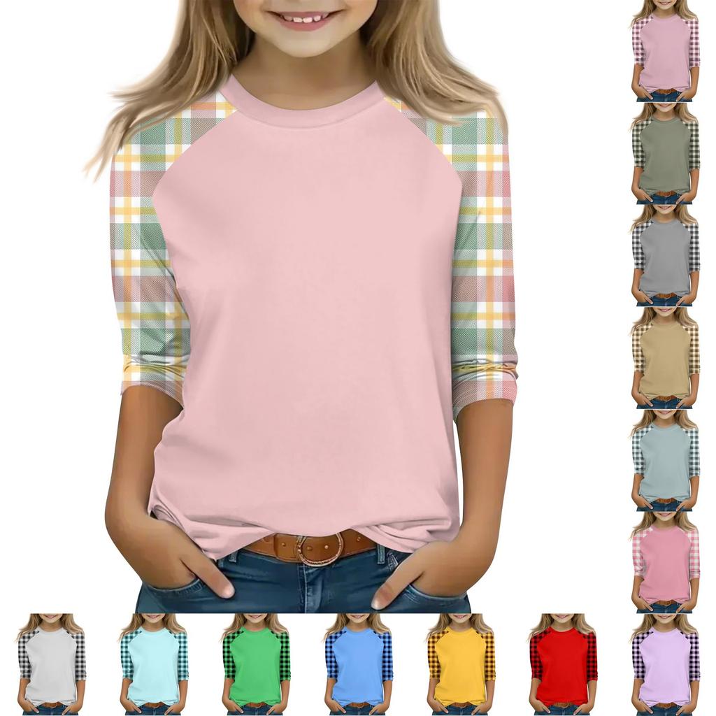 Topy pro dívky 4-16 let, kulatý výstřih, 3/4 rukávy, trička, moderní topy, outfity, trička