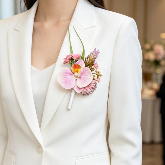 Europäische Phalaenopsis Orchidee Anstecker Hochzeits corsage für Brautjungfer Trauzeuge Elegante Stoffblume für Party Abschlussball Geschenk für Frauen