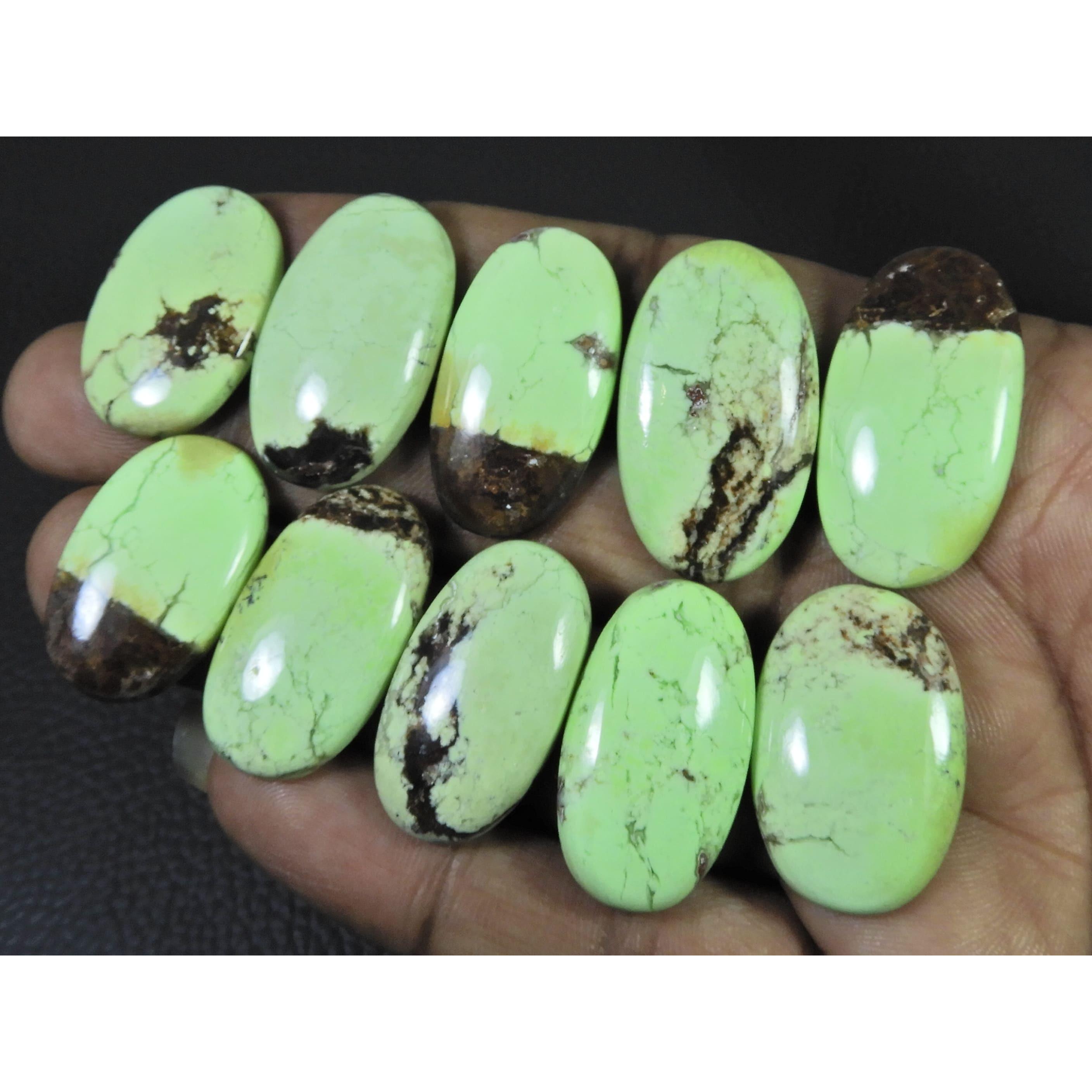 255Cts. Natural Lemon Chrysoprase Oval Cabochon Loose Gemstone 10 Pcs Lot C-2492