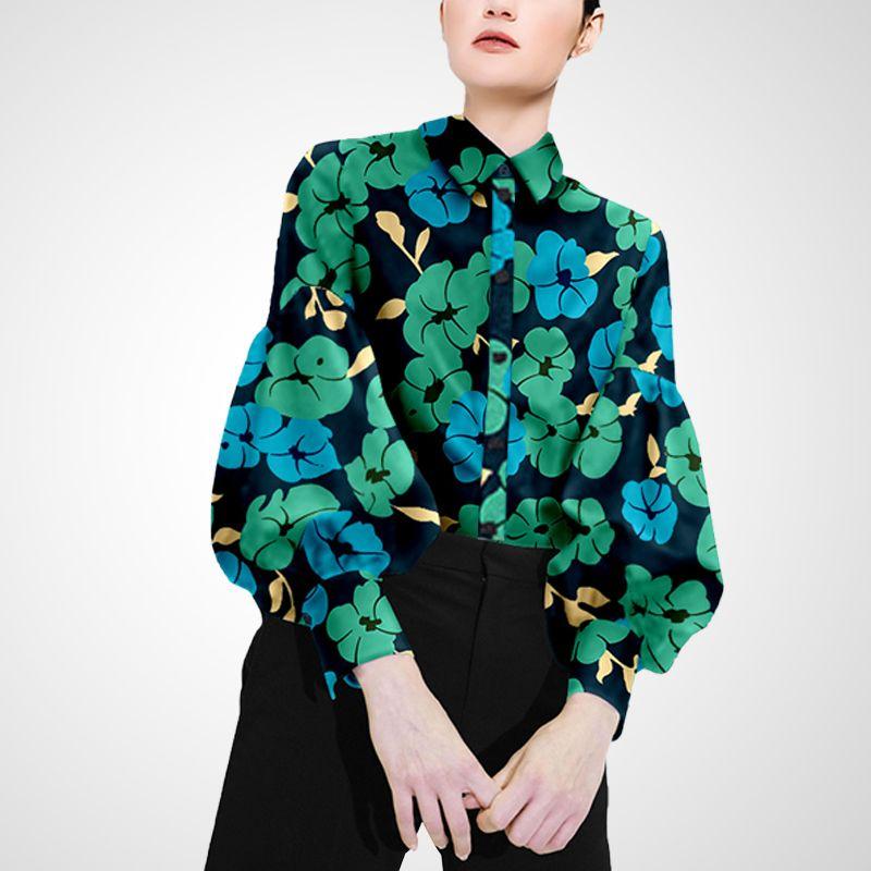 

Омолаживающая осенняя модная рубашка с принтом и свободными рукавами Green Print L