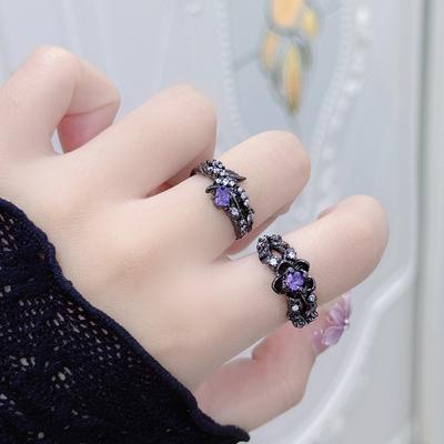 Dark Girl Purple Diamond Bauhinia Zir*****Pen Ring Sweet And Cool Temperament Adjustable Niche High-End Section Index Finger Ring