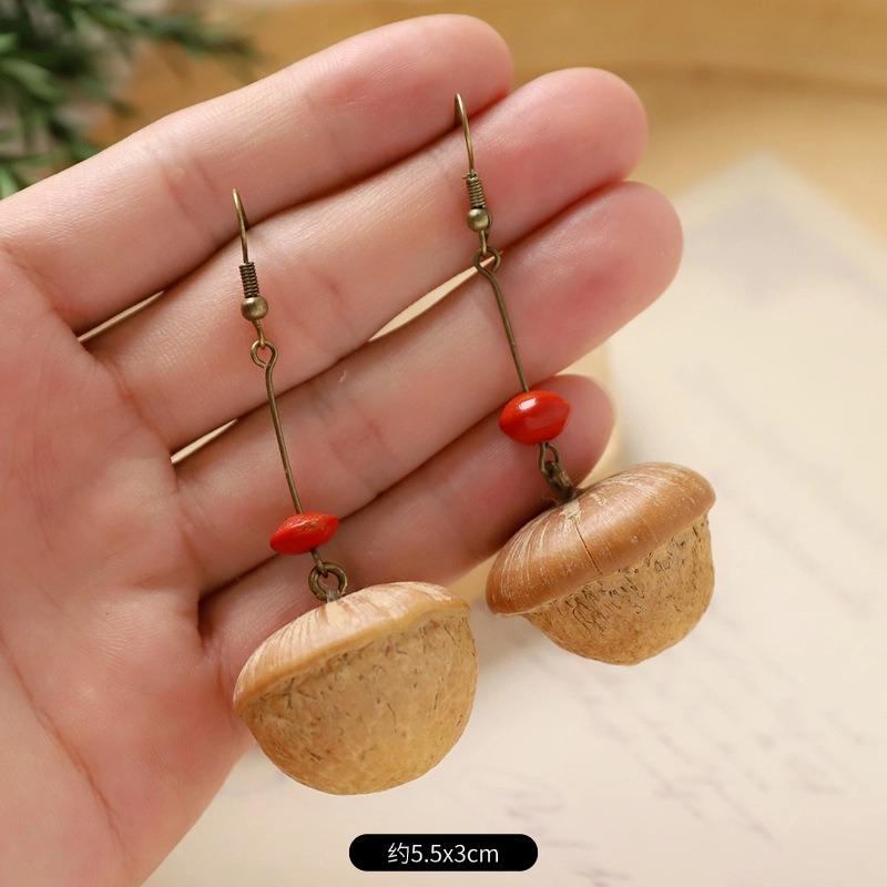 Retro Handmade Plant Fruit Earrings Pine Cone Literature and Art Chinese Medicine Dried Fruit Niche Creative Earrings Women