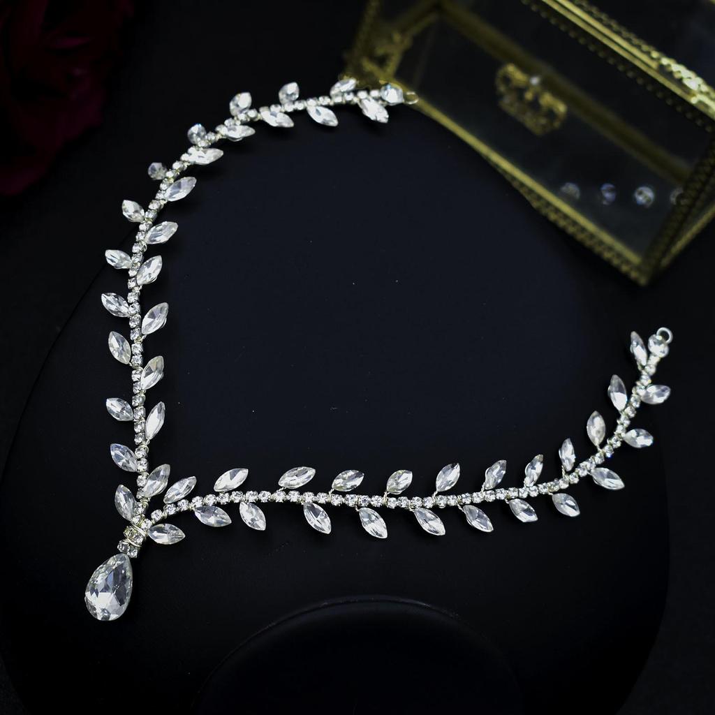Rhinestone Bridal Headpiece: Handmade Wedding Forehead Chain & Hair Accessories A484