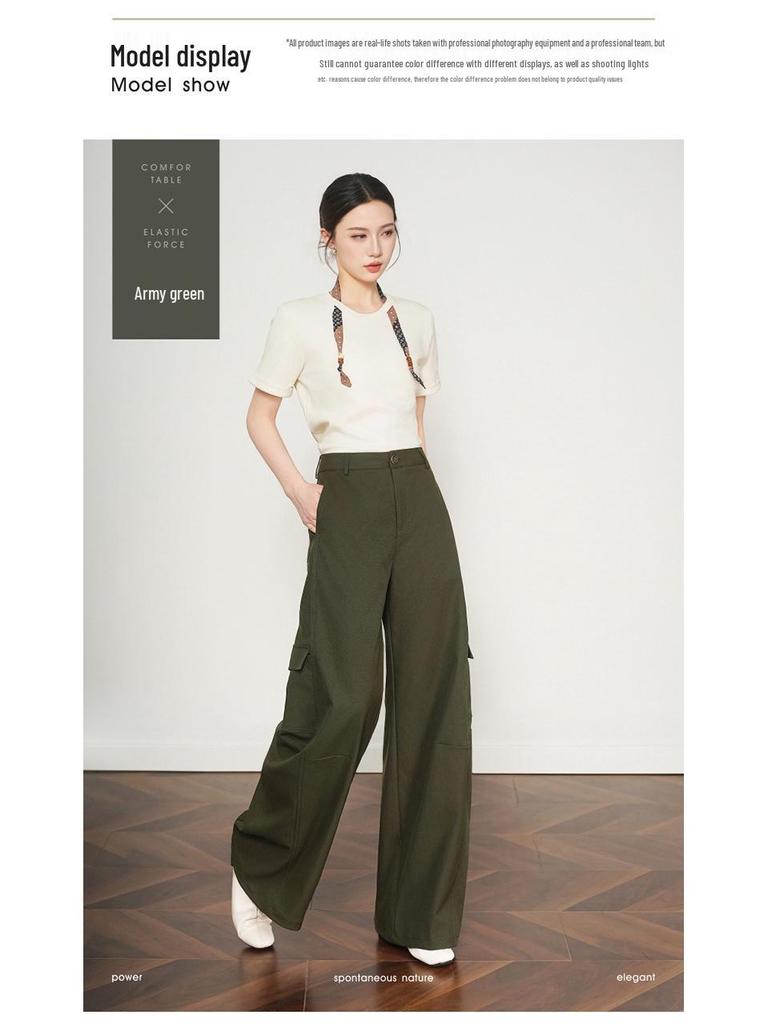 Women's Khaki High-Waist Loose Wide-Leg Banana Pants - Spring/Autumn 2026 Plus Size Casual