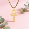 Skyrim Egyptian Eye of Horus Ankh Cross Necklace Stainless Steel Men's Box Chain Gold Retro Charm Jewelry Religious Gift