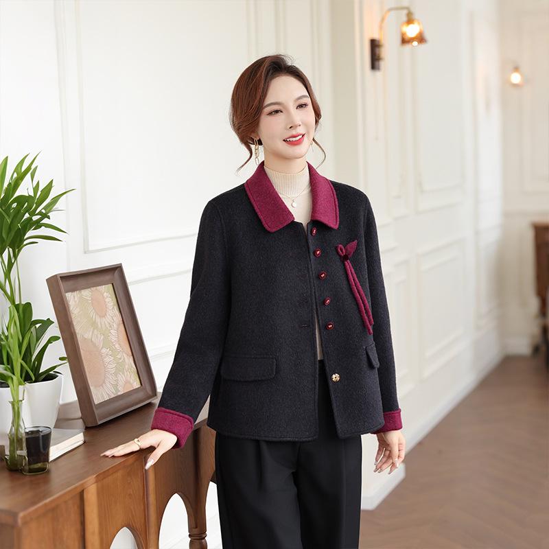 

2025 Autumn/Winter Double-Sided Wool Coat for Women - Short, Two-Tone, Stylish Wear for Middle-Aged & Seniors 3XL (70-75 kg)