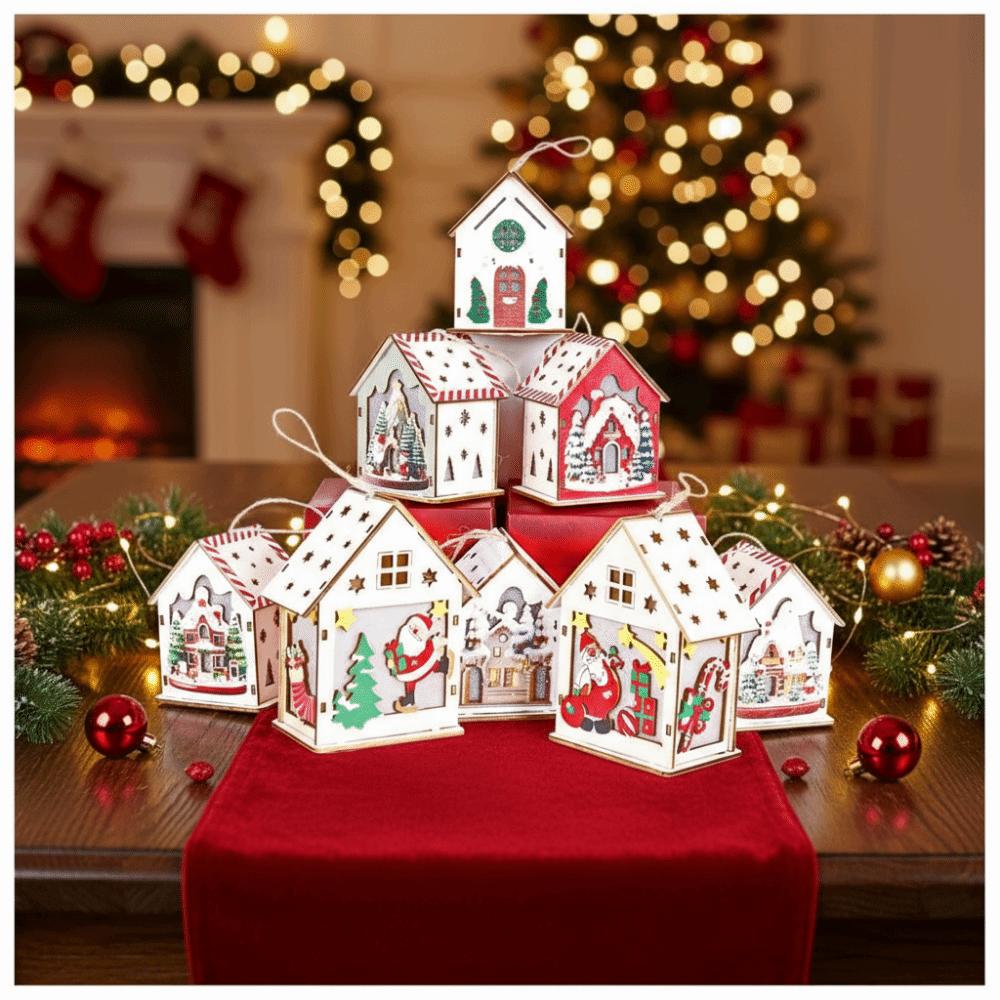 Colorful Christmas LED Light Wooden House Cute Luminous Cabin Wooden Luminous Huts Kids Gifts
