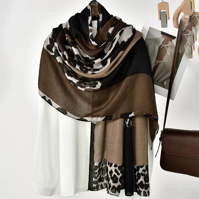 Leopard Print Scarf Hijab Viscose Shawls Muslim Hijabs For Women Fashion Scarf Big Size Headscarf Islamic Turban Headband