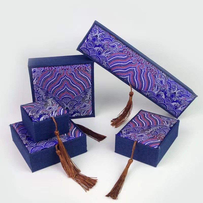 Multicolor Brocade Tassel Gift Box – Brown, Green, Red, Blue, Wave Design Series