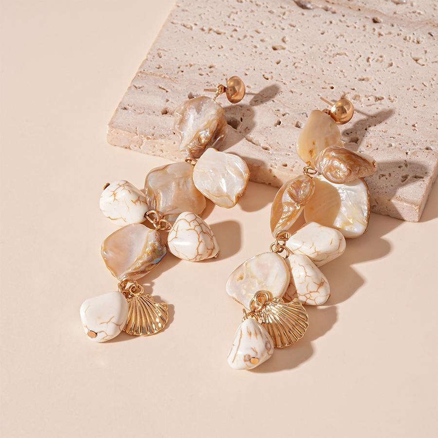 Ocean wind shell piece starfish silver needle earrings personalized vacation style temperament European and American niche high-end earrings women
