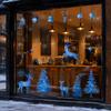 Seasonal Window Display Accents Watercolor Christmas Sticker, Non Adhesive Blue Elk Snowflake Tree Decals Wall Decal, Static Cling Removable