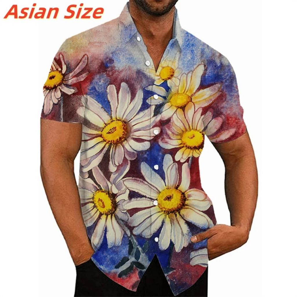 Colorful Flower Clusters Pattern Lapel Shirt For Men Plants 3D Printed Hawaiian Shirts Fashion Short Sleeve Tops Harajuku Blouse