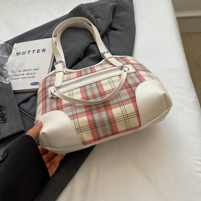 Handtasche Kontrastfarbe Plaid Kleine Quadratische Tasche Damen Schulter Umhängetasche
