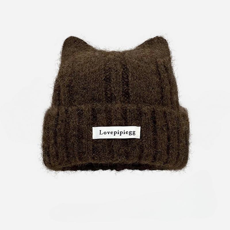 

1Pc Cat Ear Knitted Beanies, Cute Winter Warm Wool Hats For Women, Korean Style Headwear