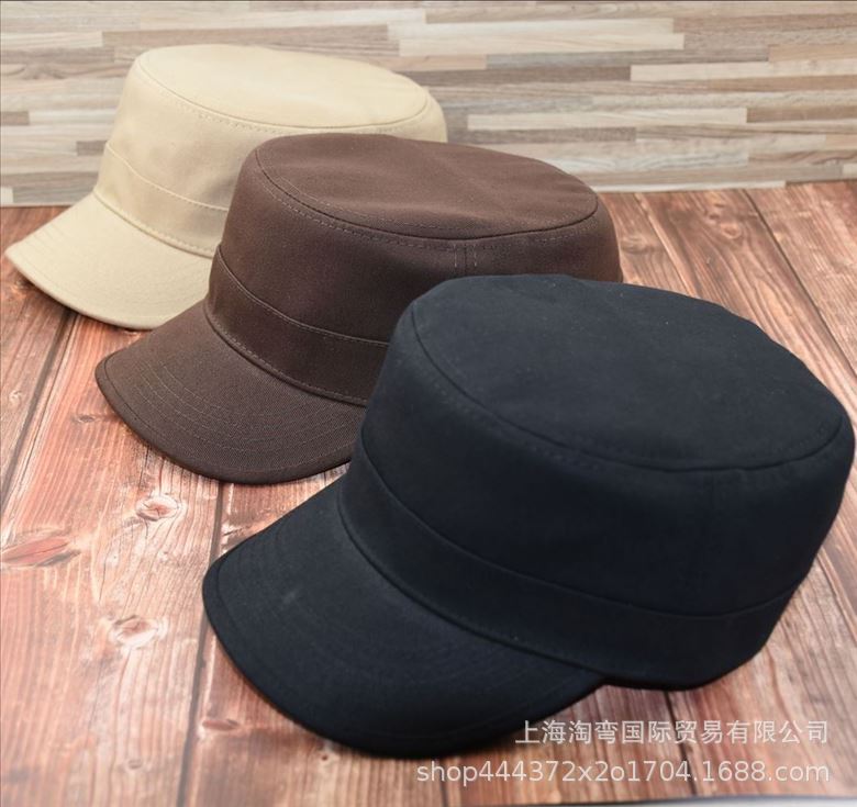 Stiff Military Hat Big Head Circumference Flat Top Hat Casual Fashion Autumn and Winter Men's Hat Casual Fashion Trendy European Version Hat
