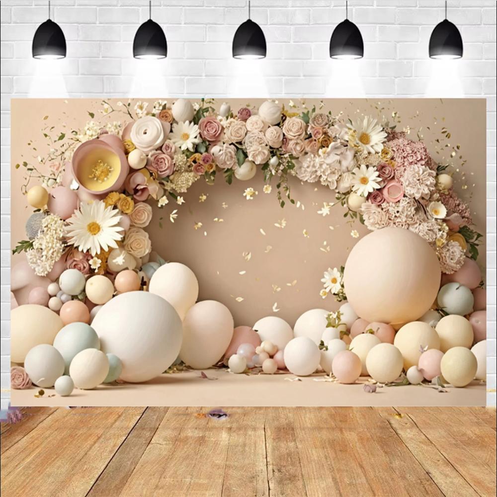Newborn Baby 1st Birthday Party Backdrop Balloons Girl Boy Baby Shower Cake Smash Photography Background Decor Photo Studio Prop