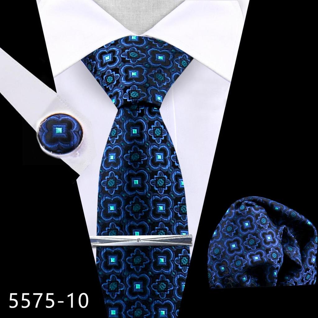 Men's Premium Polyester Tie, Pocket Square & Cufflink Set for Formal Events