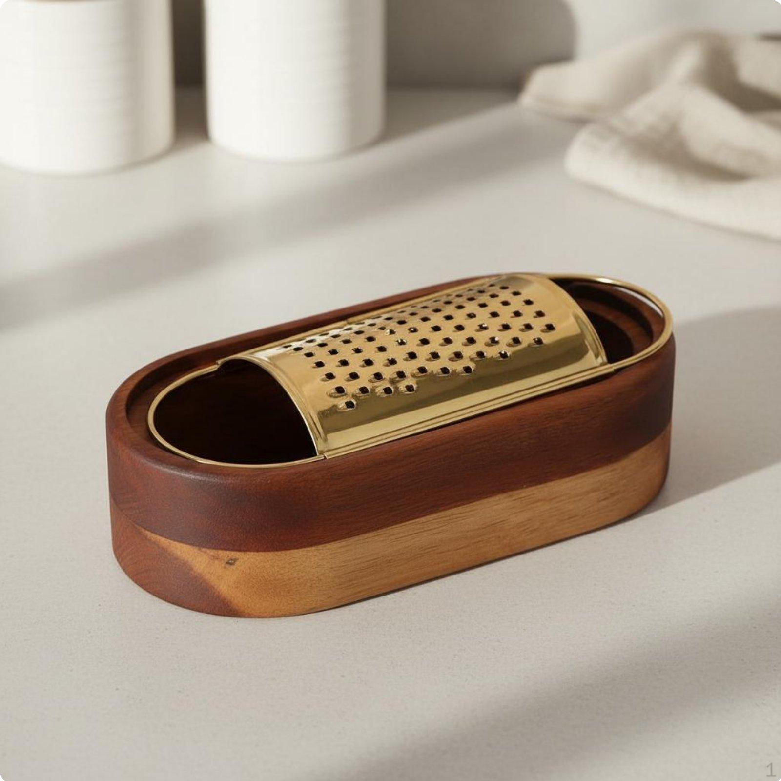 Cheese Grater with Container Stainless Steel Acacia Wood Shredder RustResistant Handheld