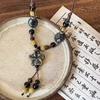 Vintage Ethnic Style Ceramic Flower Beaded Necklace for Women Colorful Beads Fringe Pendant Long Choker Sweater Dress Jewelry