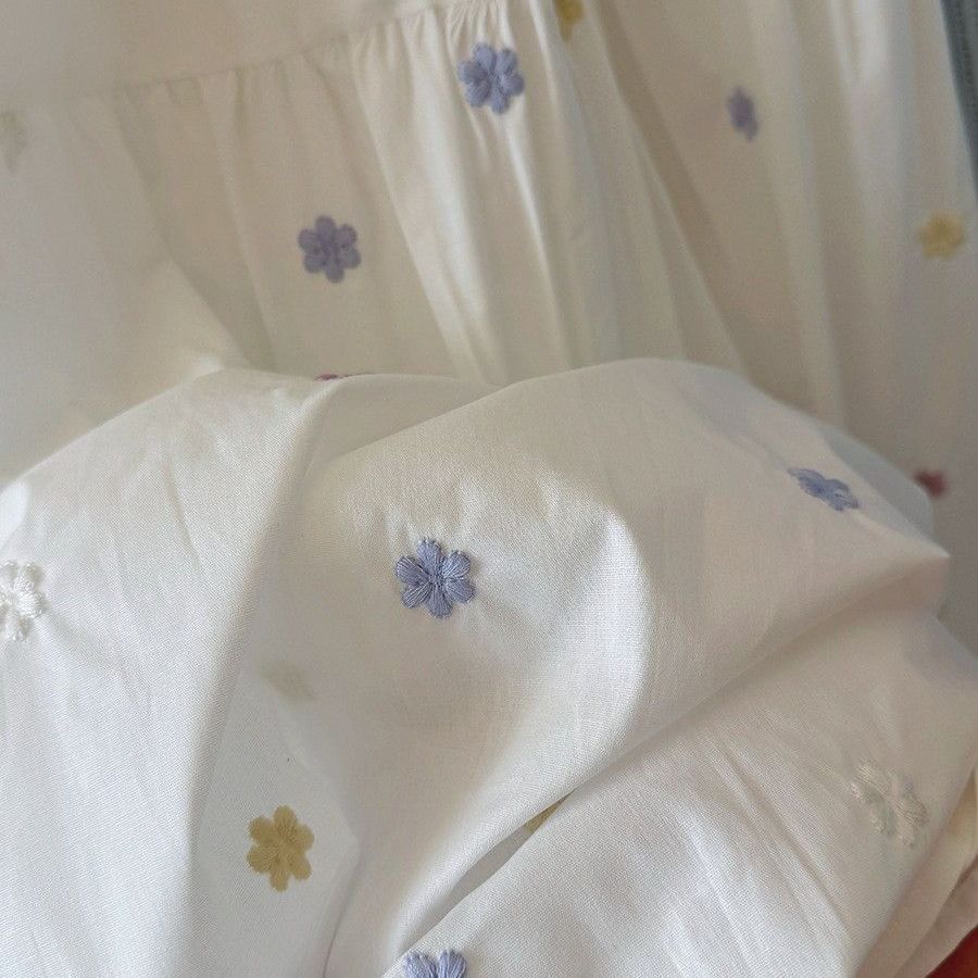 Fresh Embroidered Floral White Midi Skirt for Women - Summer A-Line Pleated Full Flared Umbrella Skirt