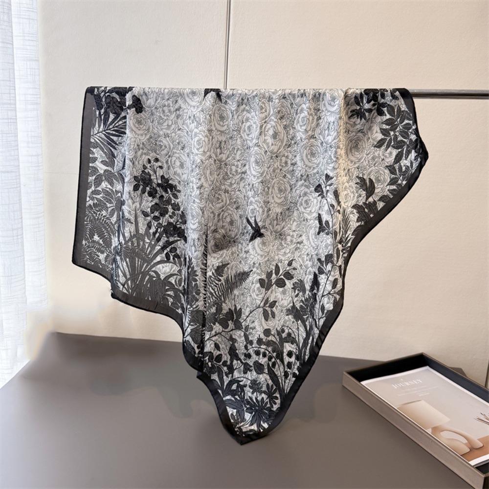 

Elegant Thin Women Head Scarf Flower Printed Breathable Female Shawl Wrap 70cm Windproof Printed Square Scarf Summer Accessories