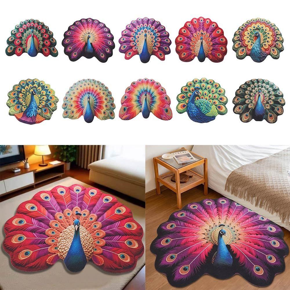 Soft Peacock Carpet Non-slip Bathroom Floor Mat Portable Blanket  for Living Room Tea Table Bedside