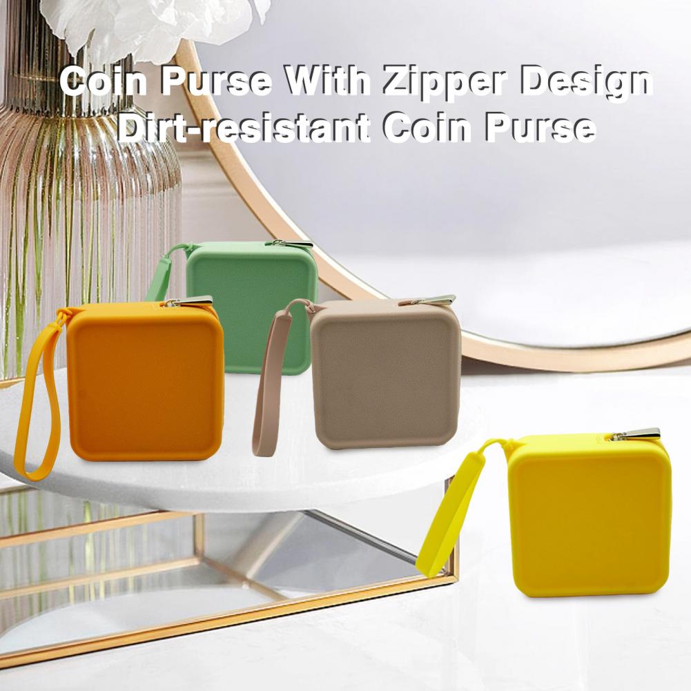 Silicone Coin Purse Student Portable Square Earphone Storage Bag Wallet with Zipper Waterproof Lipstick Cosmetic Bag
