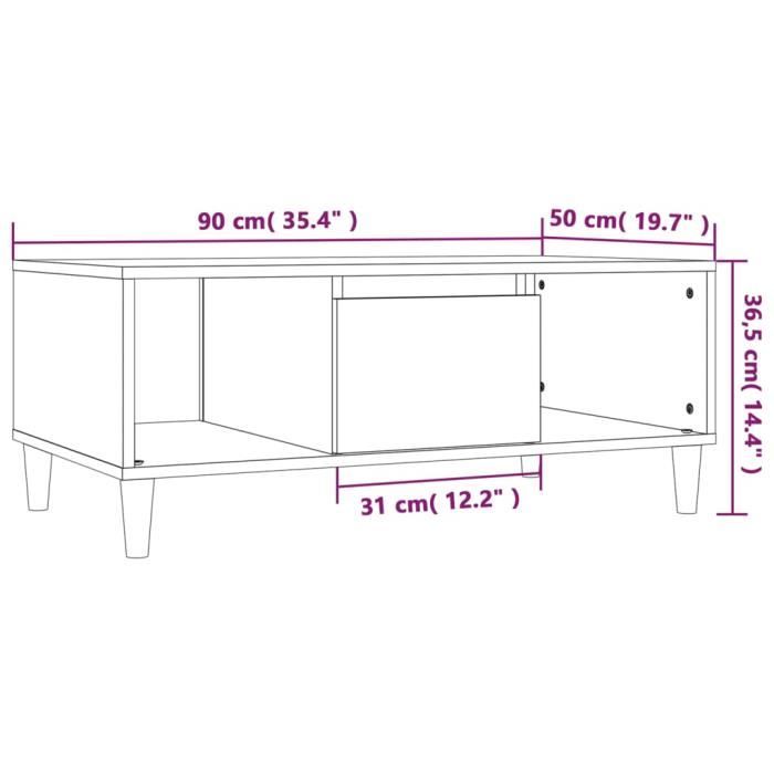 821065 vidaXL Coffee Table Smoked Oak 90x50x36.5 Cm Engineered Wood