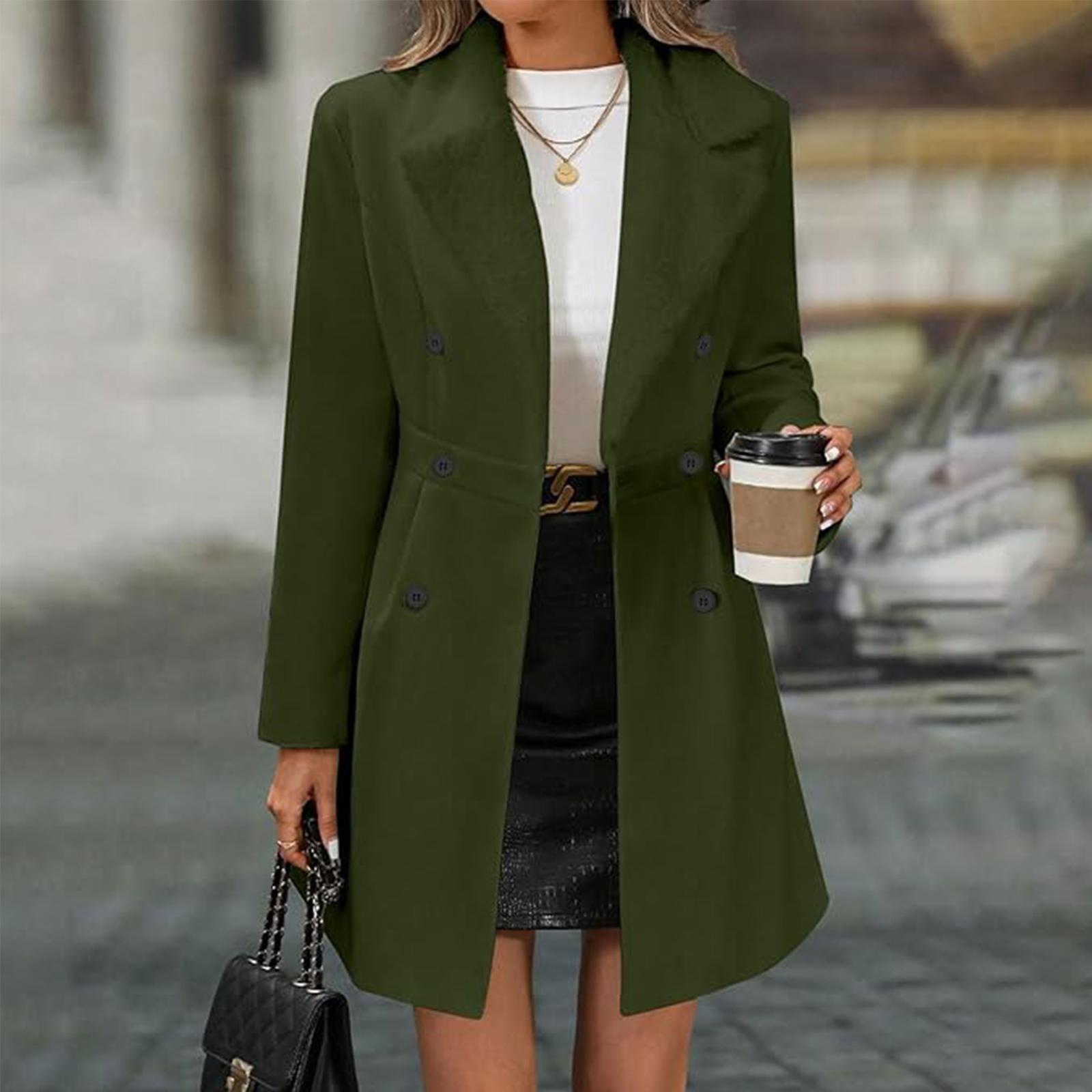 

Women s Casual And Fashion Jacket Solid Color Lapel Double Button Coat XXL
