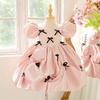 Girls Formal Dress Puff Sleeve Tulle Skirt Bow Detail Princess Style Kids Party Wear